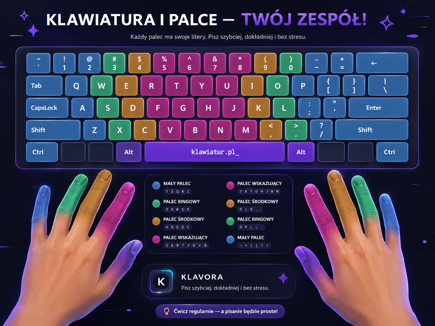 Mapa klawiatury z przypisaniem palców do klawiszy